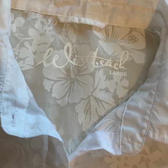 Vintage West Beach sheer white hibiscus flower button down shirt blouse top M - Picture 12 of 15